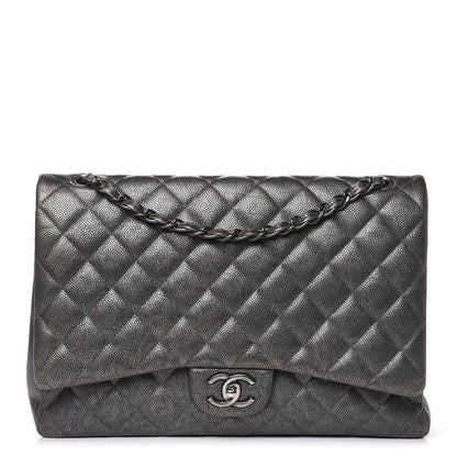 Chanel Metallic Caviar Quilted Maxi Double Flap Charcoal 1 of 17