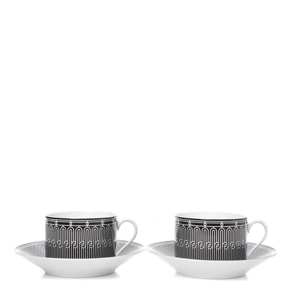 Hermes Porcelain H Deco Breakfast Cup And Saucer Set Of 2 Black 1 of 8