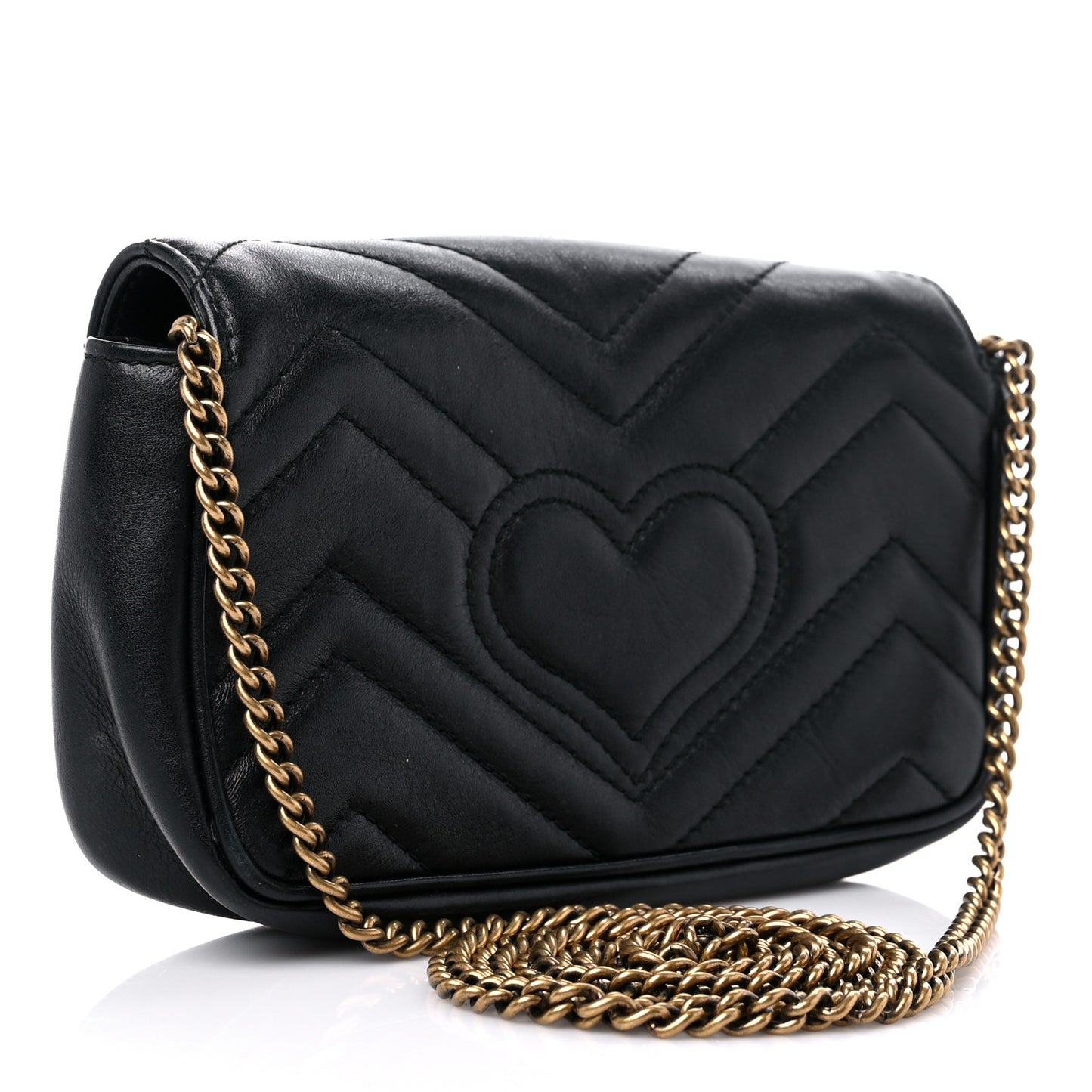 Calfskin Matelasse Super Mini GG Marmont Shoulder Bag Black