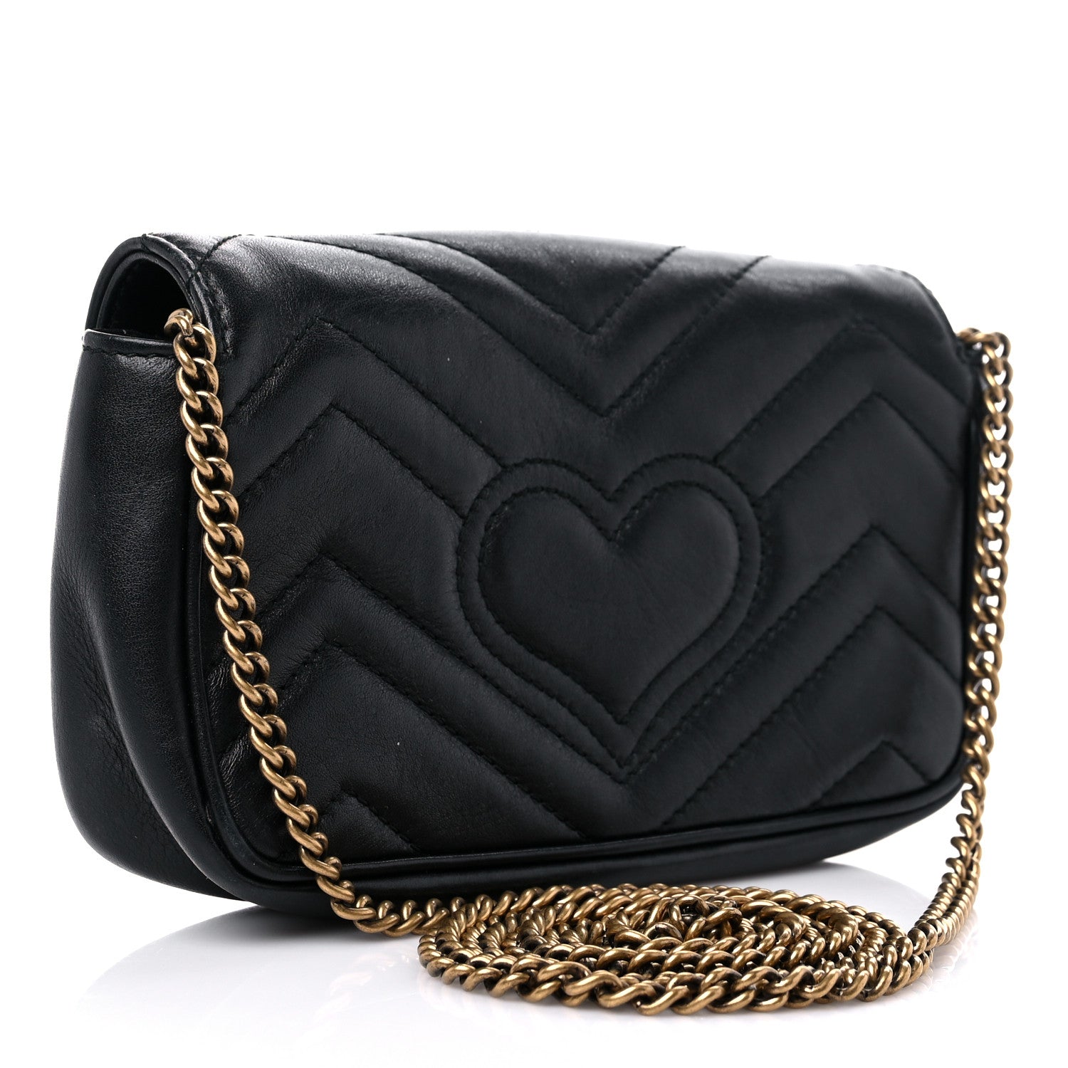 Gucci Calfskin Matelasse Super Mini GG Marmont Shoulder Bag Black 3 of 13