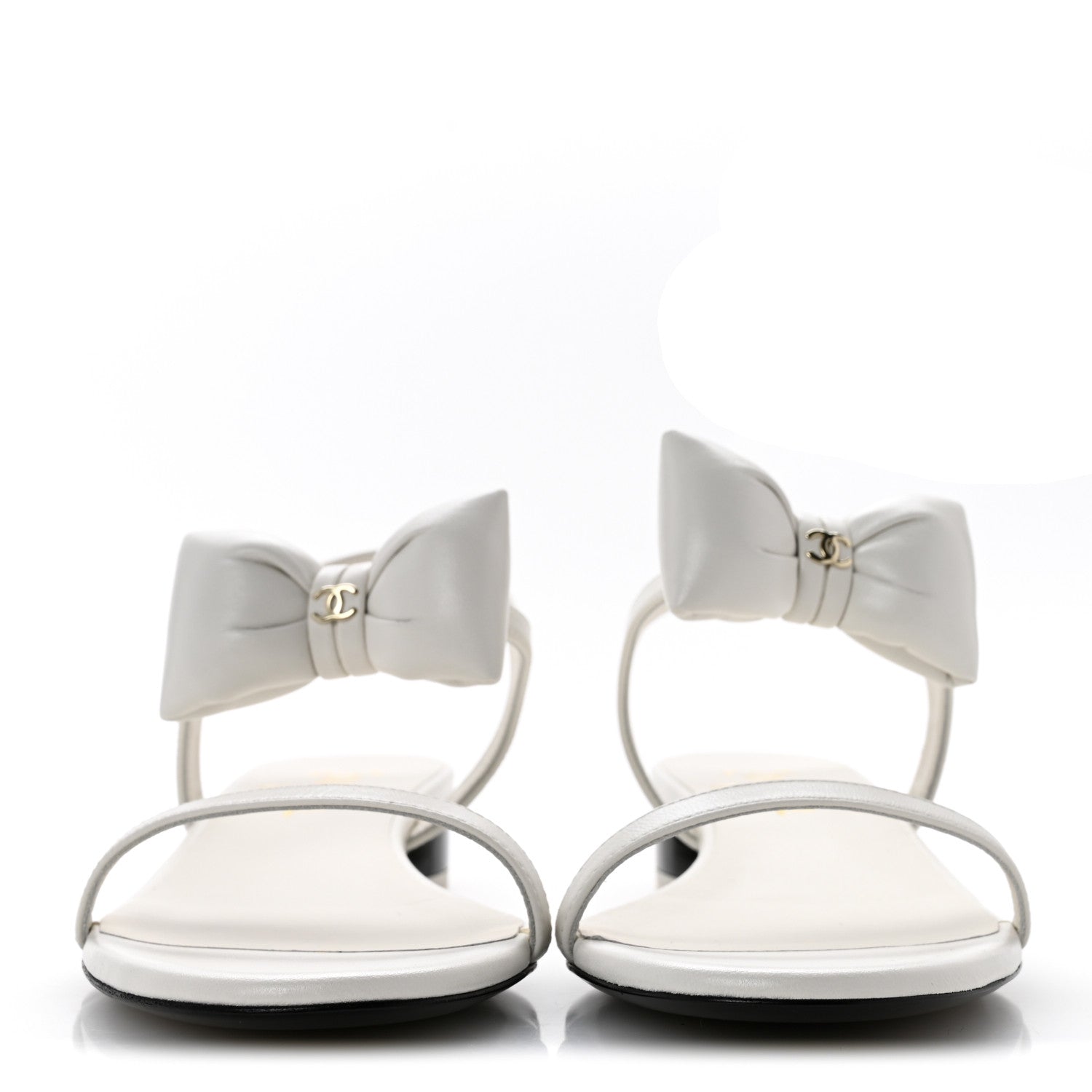Chanel Lambskin CC Bow Sandals 39 White Black 3 of 10