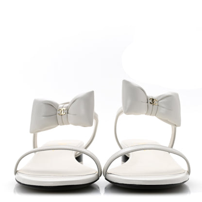 Chanel Lambskin CC Bow Sandals 39 White Black 3 of 10