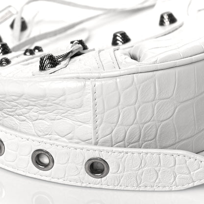 Balenciaga Extra Supple Calfskin Crocodile Embossed Le Cagole Shoulder Bag XS White 9 of 10