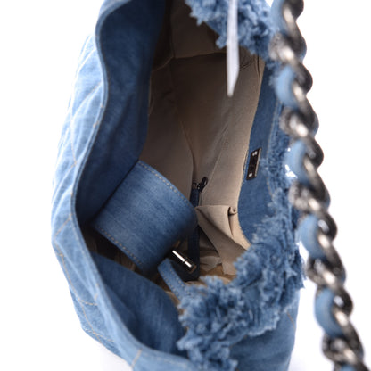 Chanel Denim Quilted Chain Hobo Light Blue 7 of 9