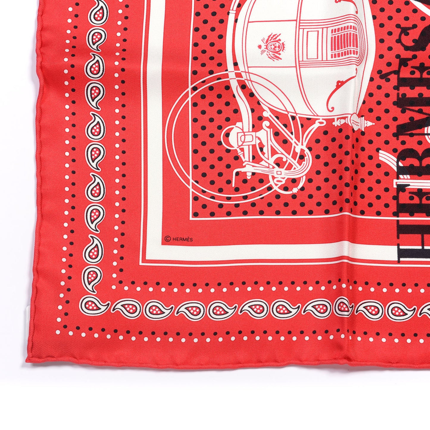 Silk Ex-Libris Carre Club Bandana Scarf 55 Red Black White