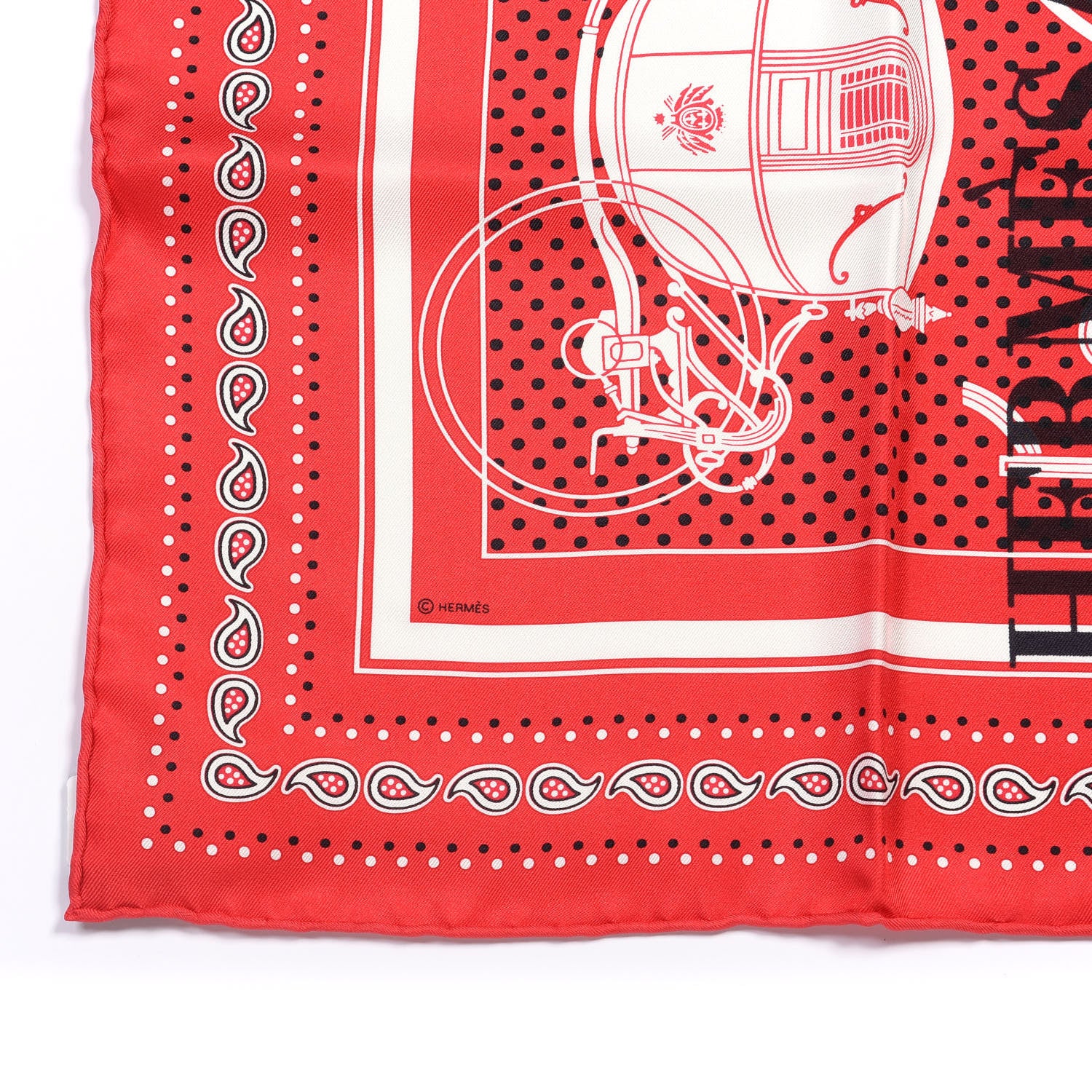 Hermes Silk Ex-Libris Carre Club Bandana Scarf 55 Red Black White 3 of 4