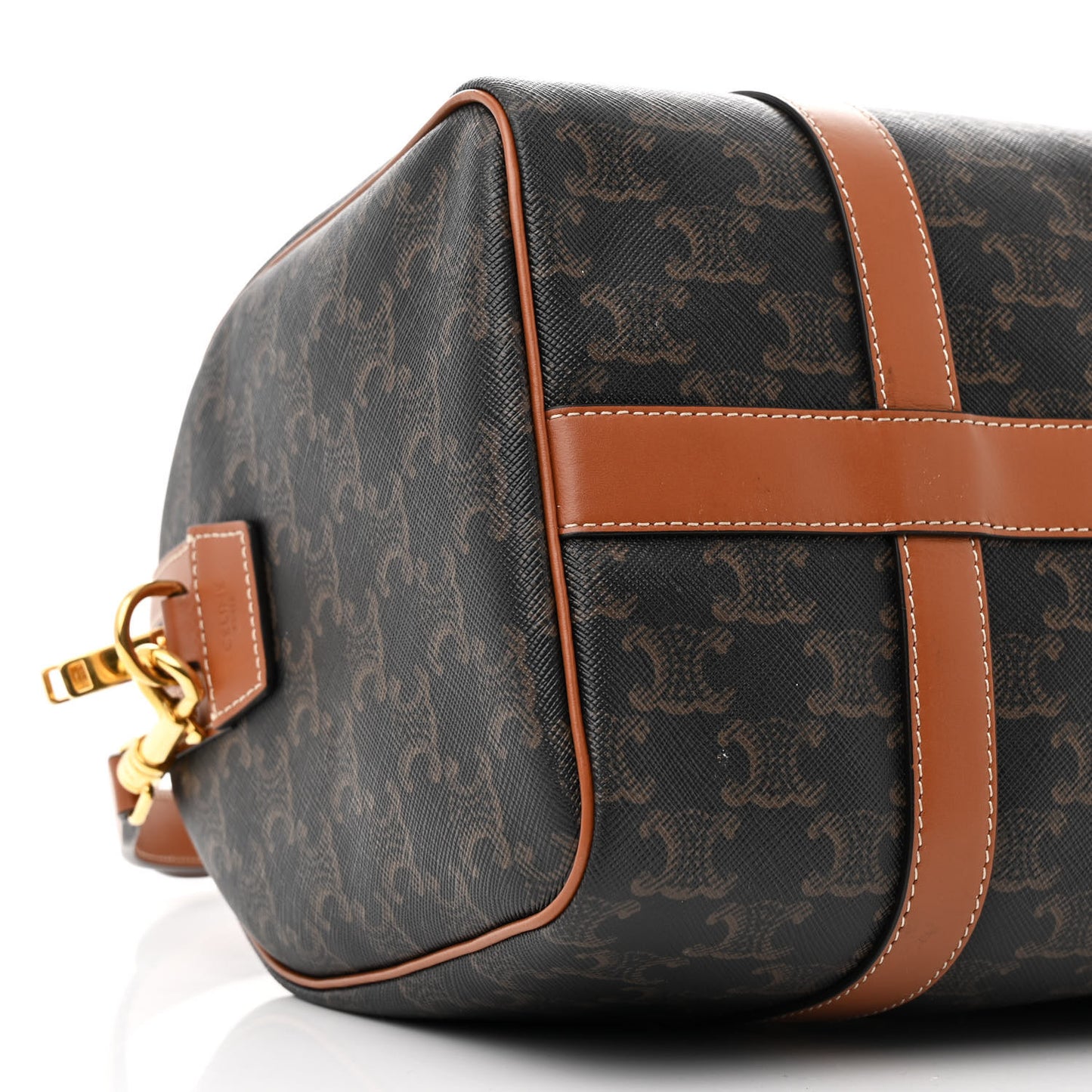 Triomphe Canvas Calfskin Boston Bag Tan