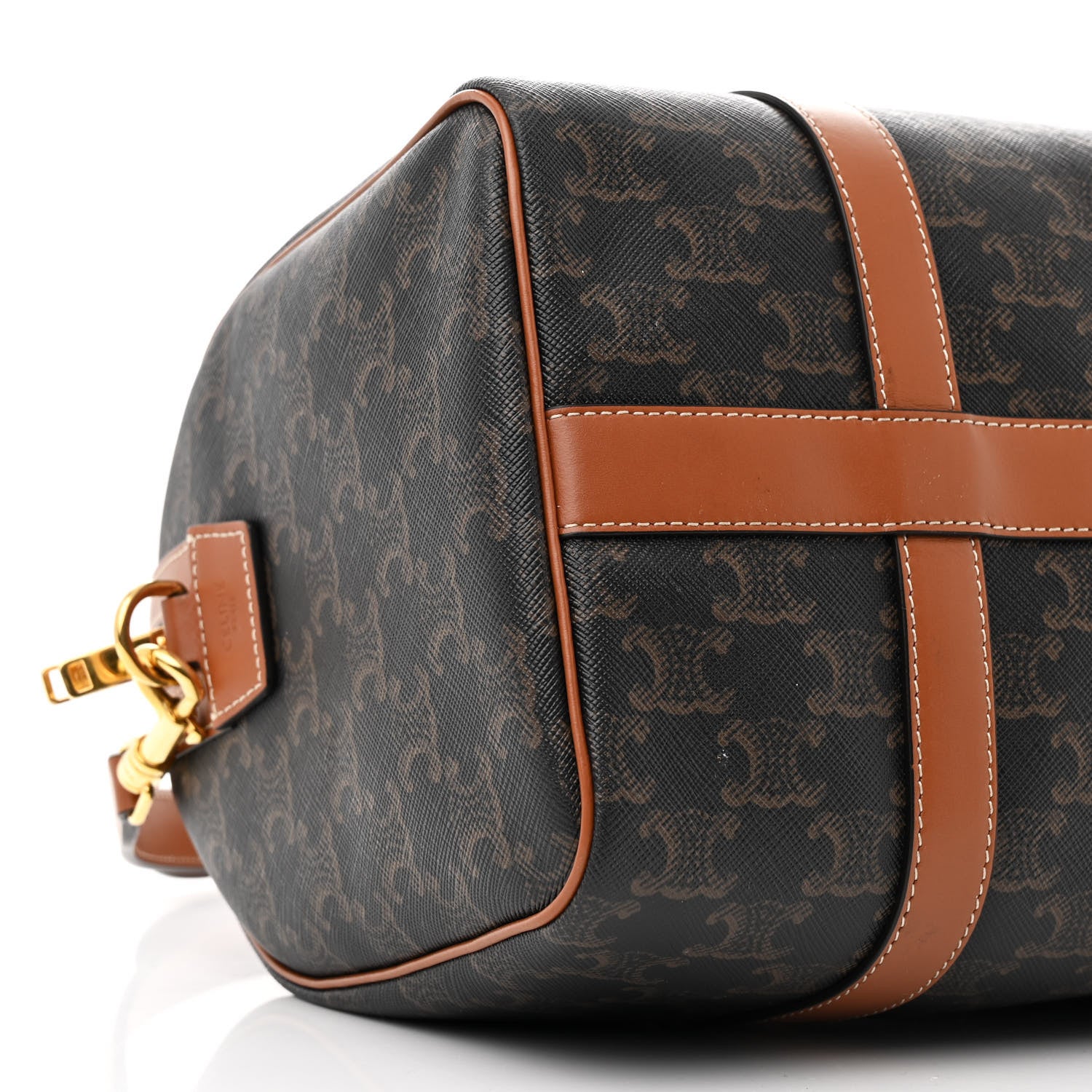 Celine Triomphe Canvas Calfskin Boston Bag Tan 9 of 11