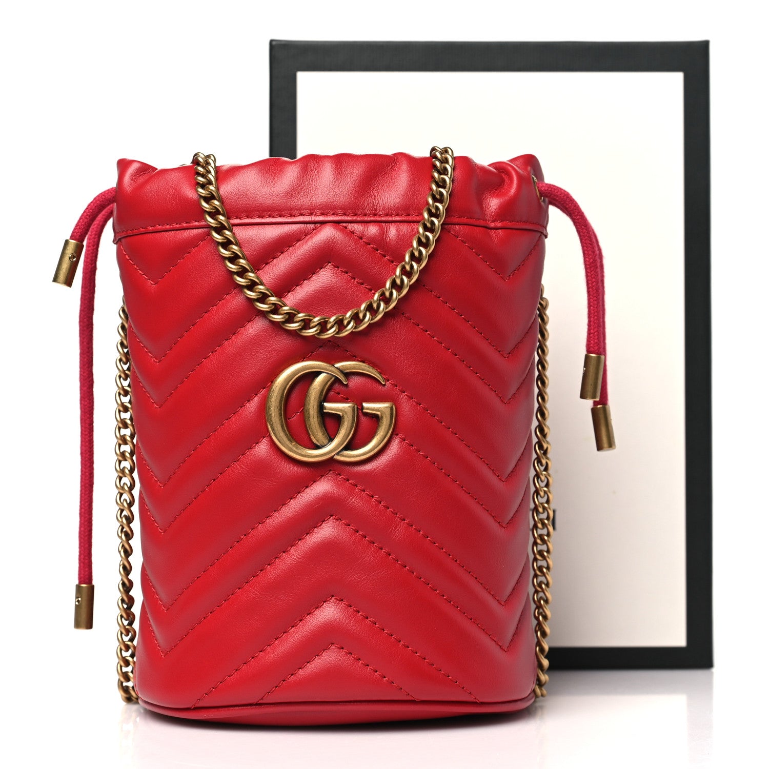Gucci Calfskin Matelasse Mini GG Marmont 2.0 Bucket Bag Hibiscus Red 11 of 11