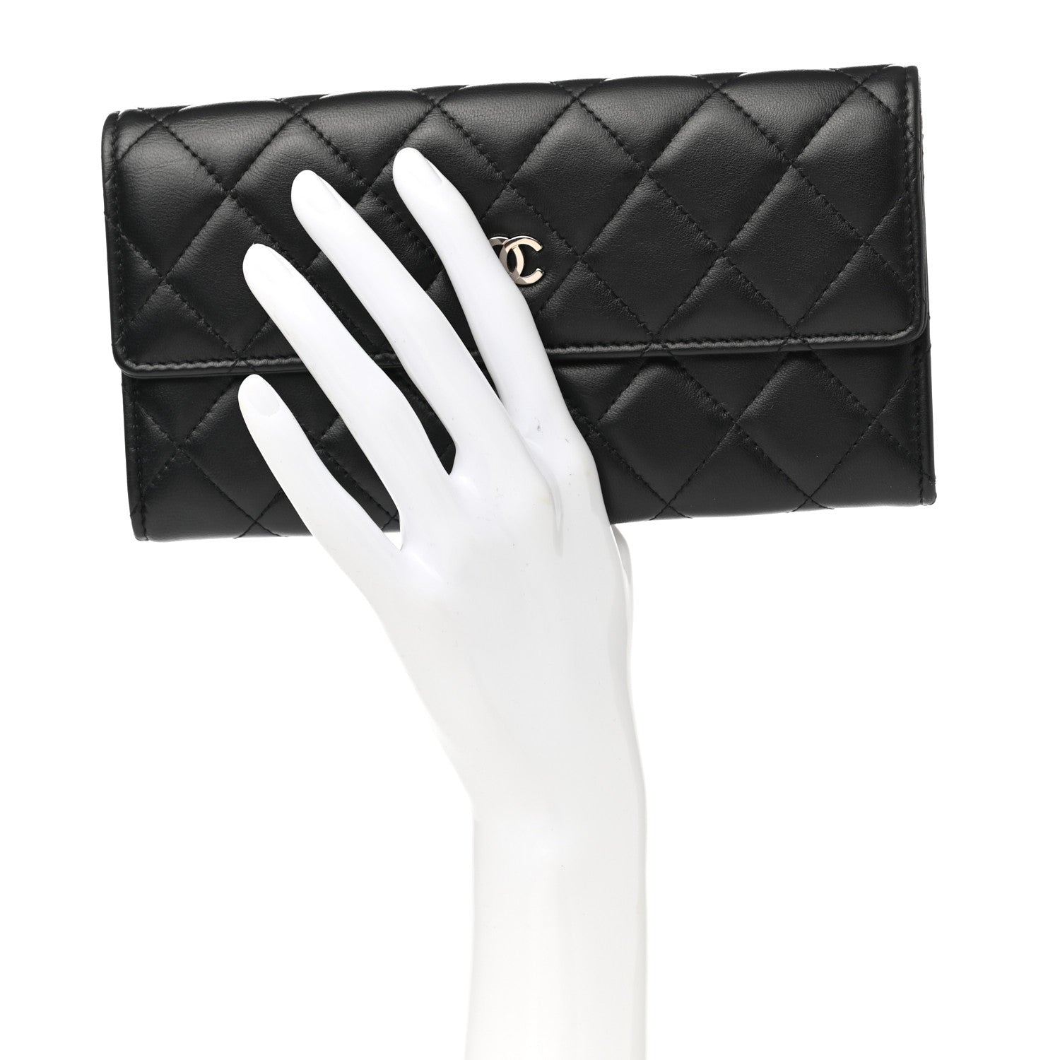 Chanel Lambskin Quilted Long Flap Wallet Black 2 of 8