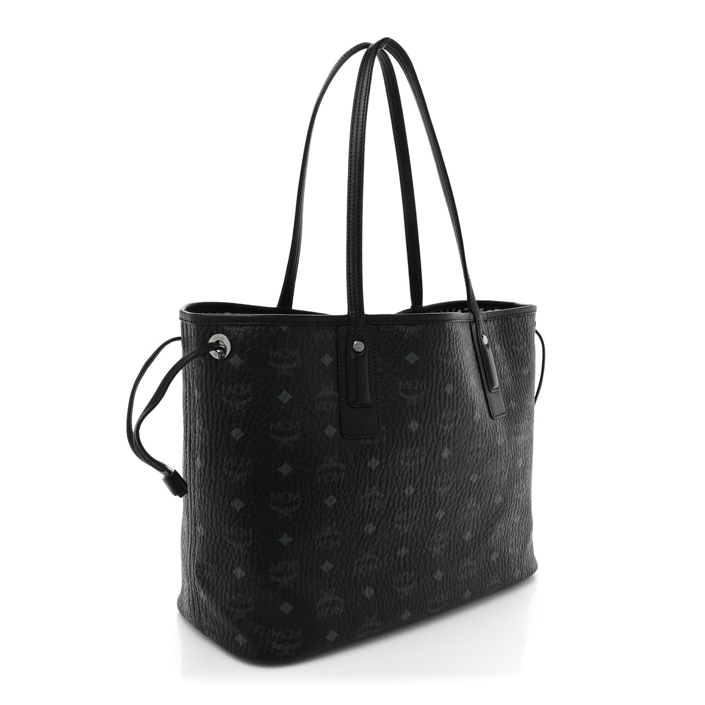 Grained Calfskin Visetos Medium Liz Reversible Shopper Tote Black