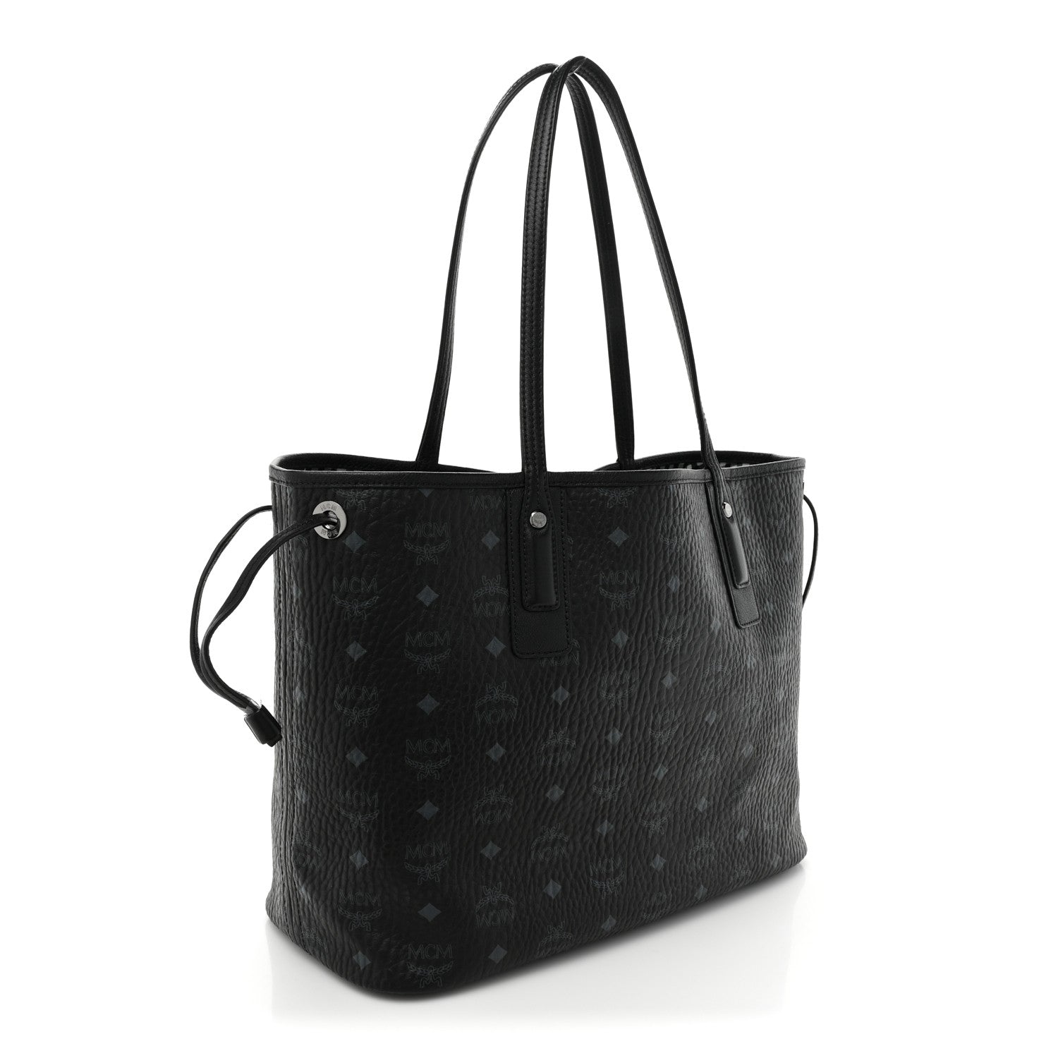 MCM Grained Calfskin Visetos Medium Liz Reversible Shopper Tote Black 4 of 19