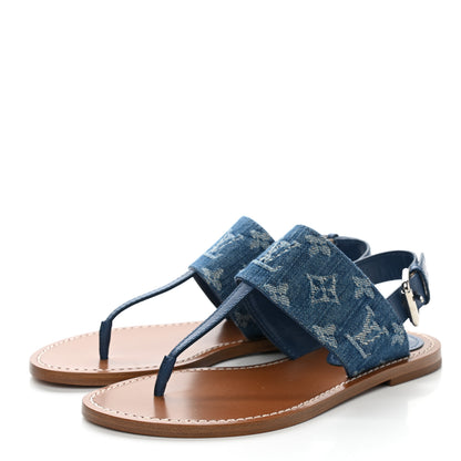 Louis Vuitton Monogram Denim Starboard Flat Thong Sandal 35 Blue 3 of 9