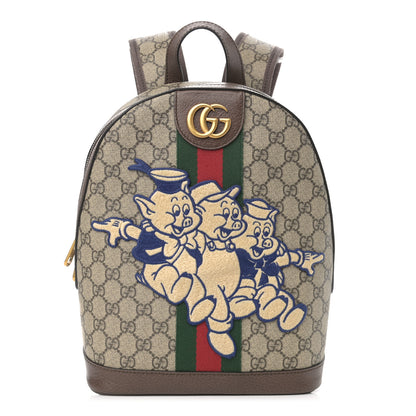 Gucci X DISNEY GG Supreme Monogram Web Three Little Pigs Ophidia Dome Backpack Beige New Acero 1 of 10