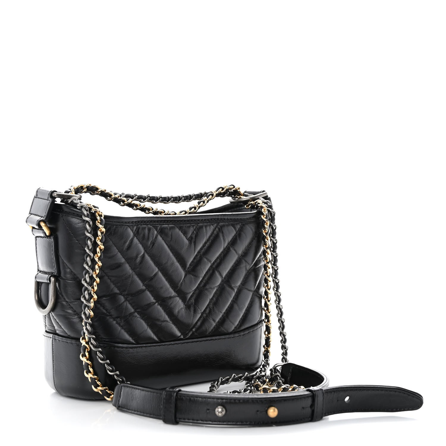 Chanel Aged Calfskin Chevron Quilted Small Gabrielle Hobo Black 3 of 10