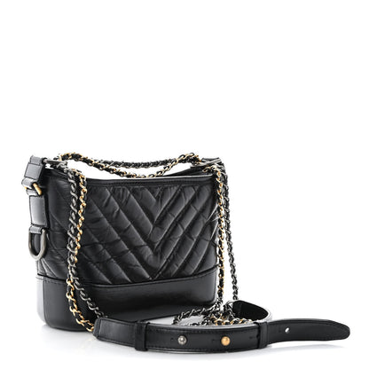 Chanel Aged Calfskin Chevron Quilted Small Gabrielle Hobo Black 3 of 10