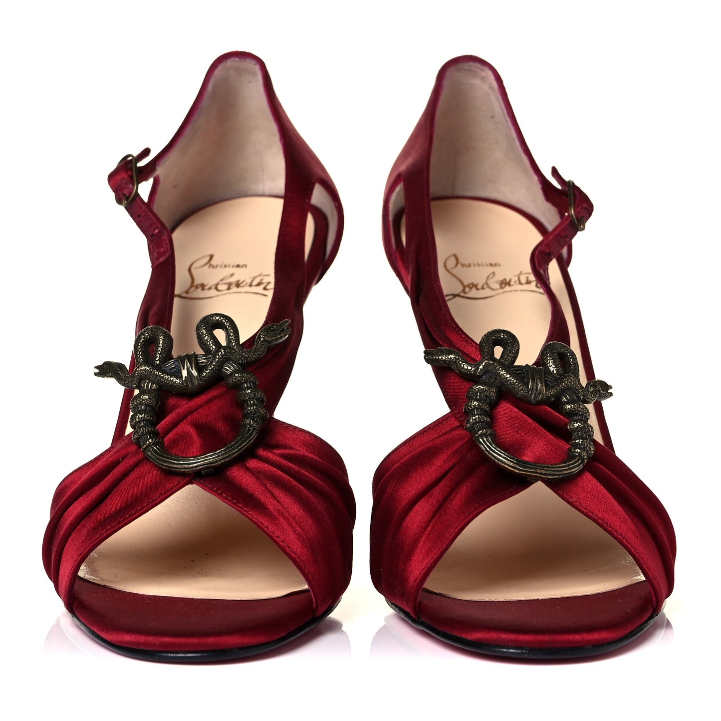 Satin Drapo Russo Serpentine Snake Pumps 38.5 Red
