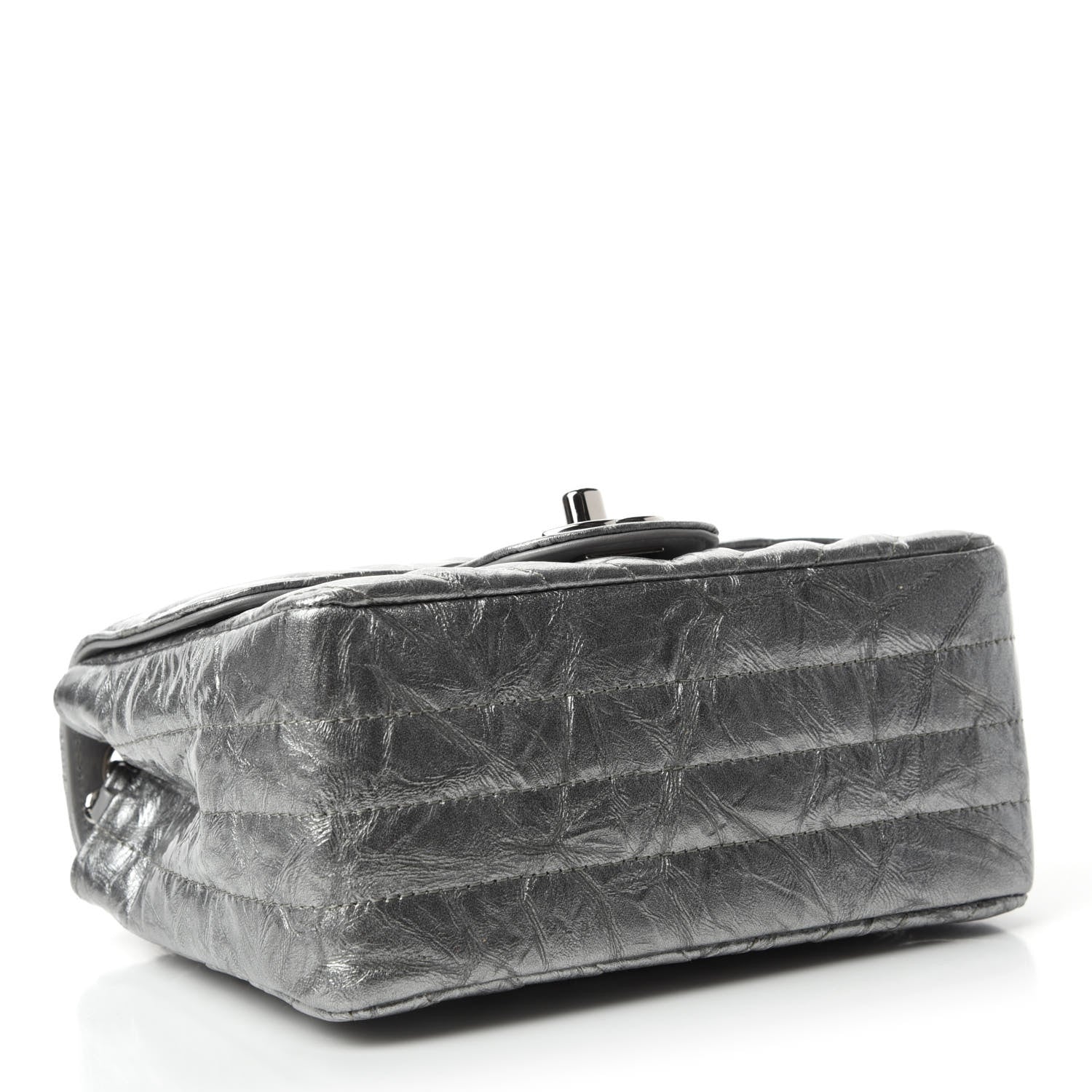 Chanel Metallic Patent Crumpled Calfskin Chevron Quilted Mini Square Flap Silver 4 of 12