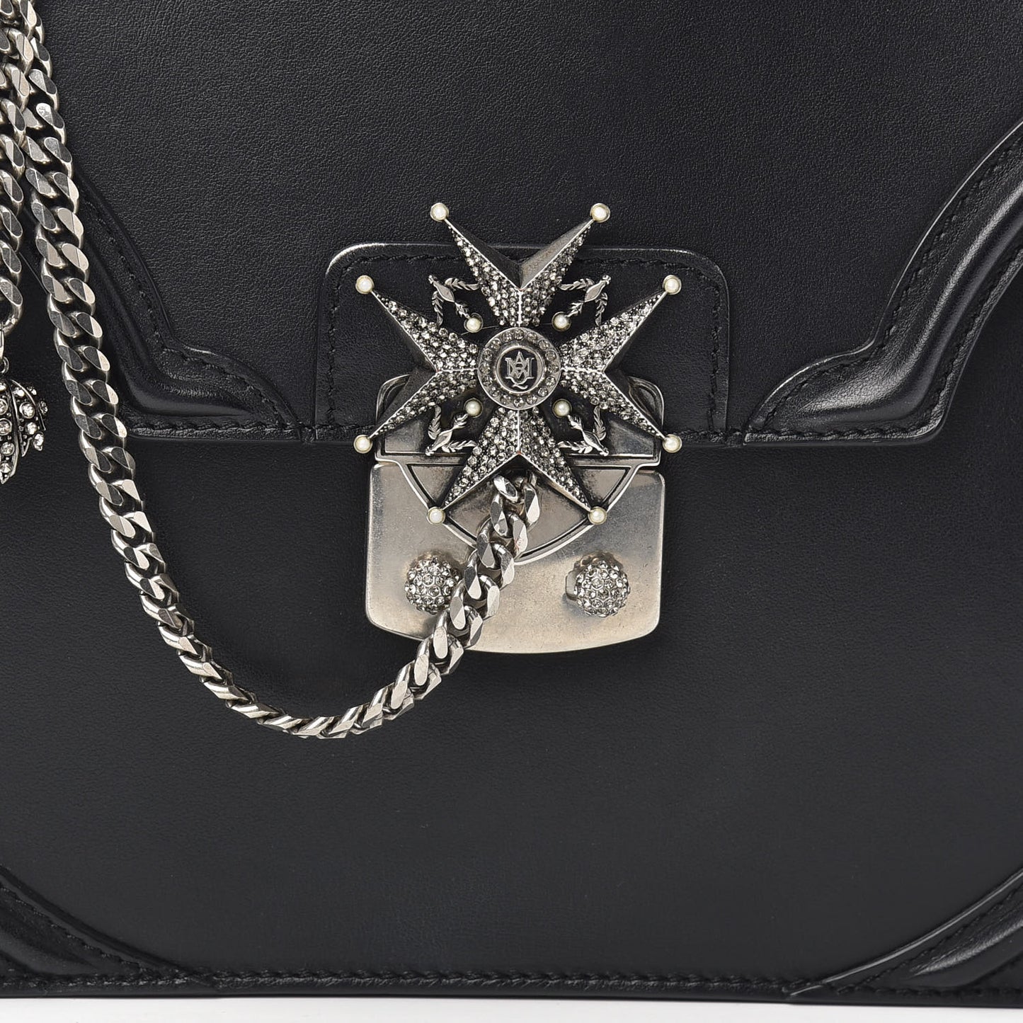 Calfskin Chain Flower Satchel Black