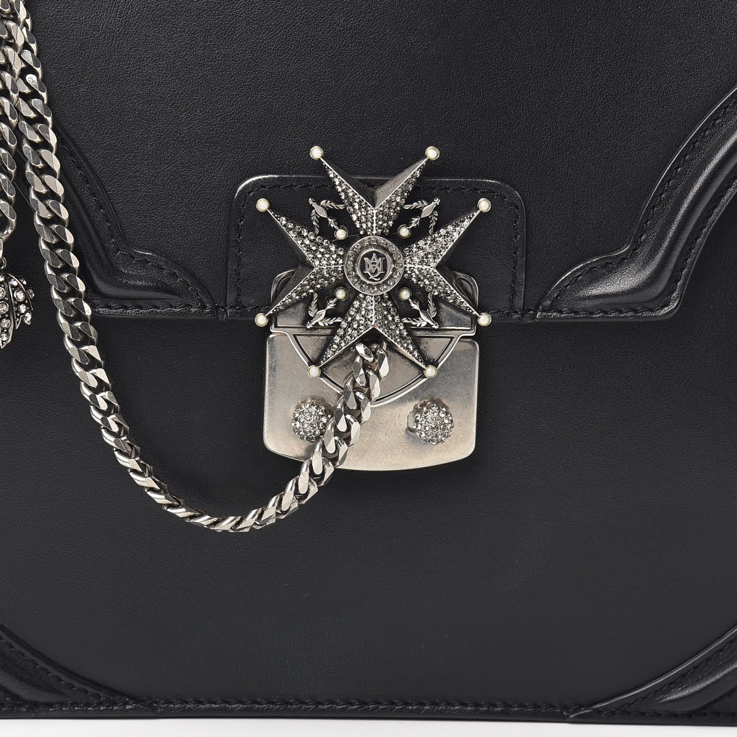 Alexander McQueen Calfskin Chain Flower Satchel Black 8 of 10