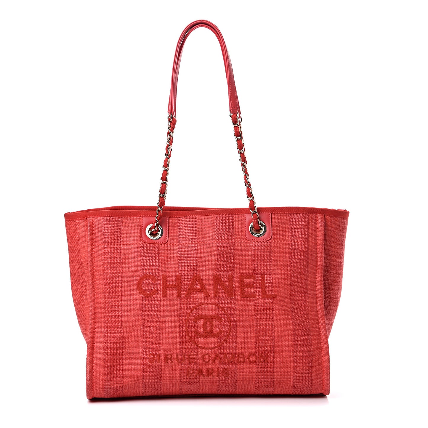 Mixed Fibers Striped Small Deauville Tote Red