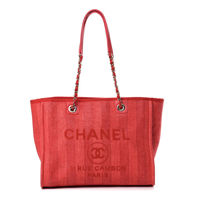 Chanel Mixed Fibers Striped Small Deauville Tote Red 1 of 15
