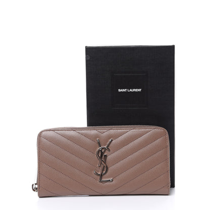 Saint Laurent Grain De Poudre Matelasse Chevron Monogram Zip Around Wallet Fard 8 of 8