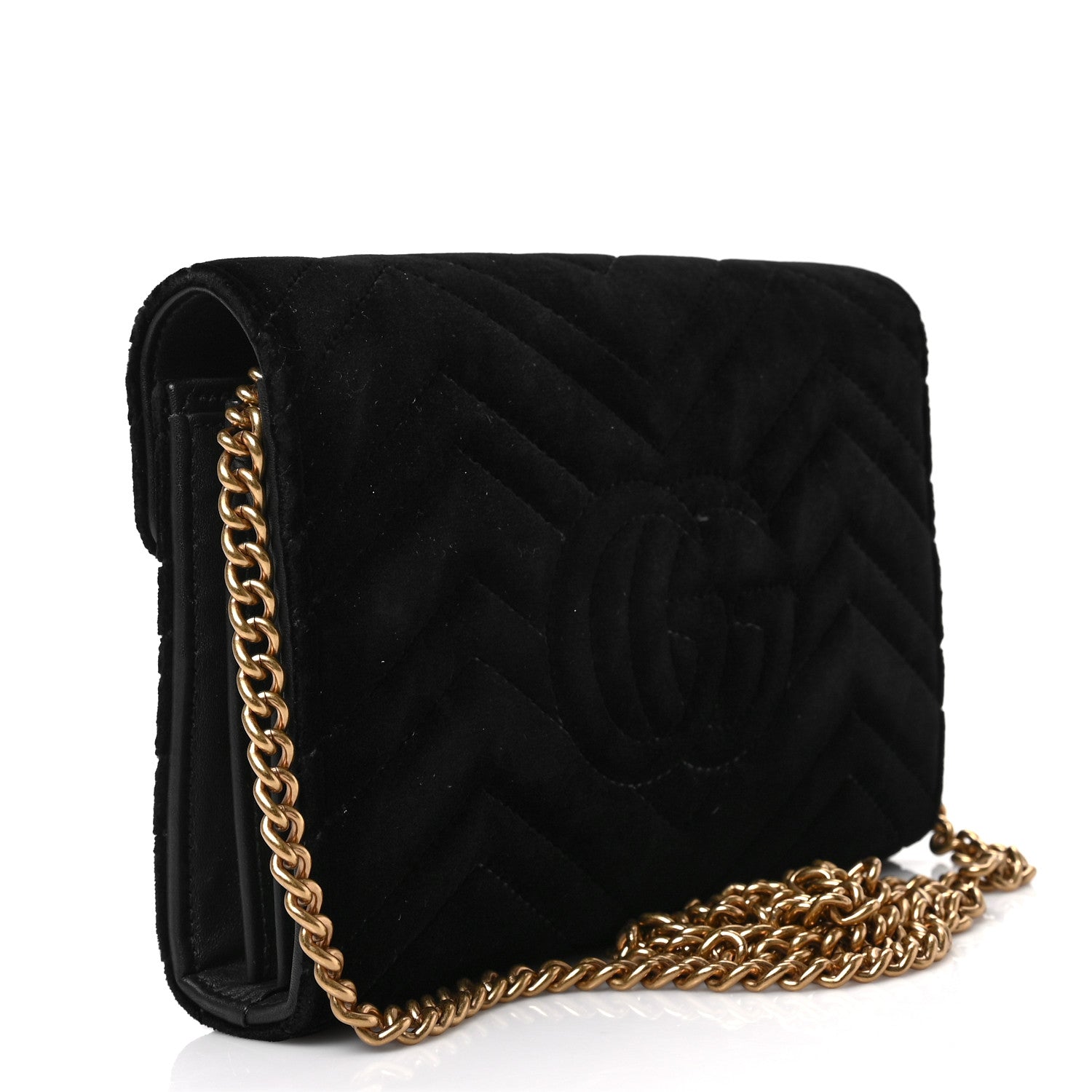 Gucci Velvet Matelasse GG Marmont Chain Wallet Black 3 of 7