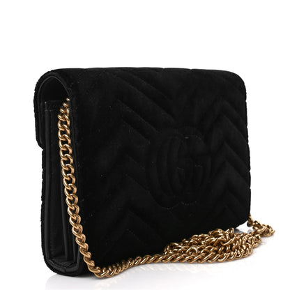 Gucci Velvet Matelasse GG Marmont Chain Wallet Black 3 of 7