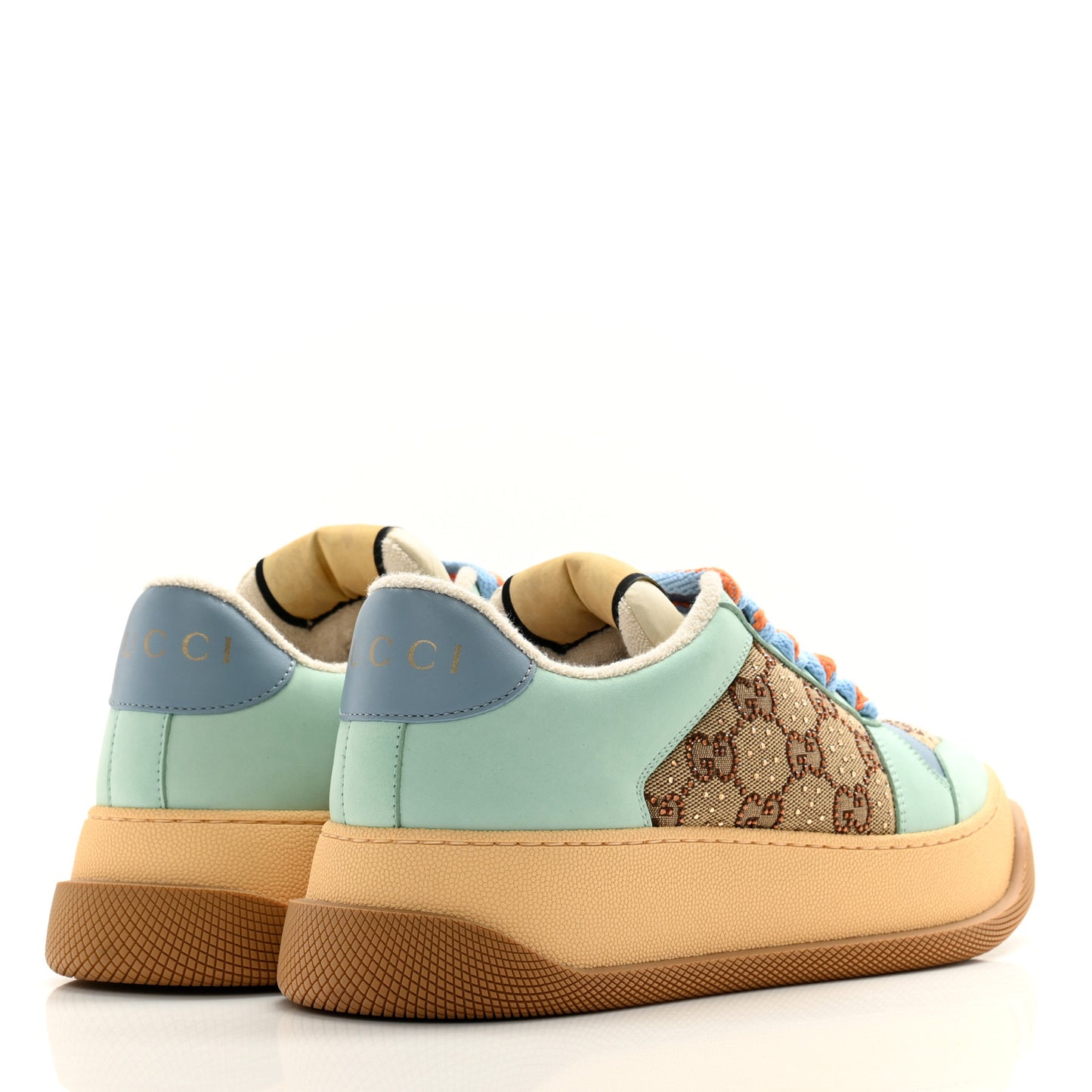Lame Canvas Nubuck Crystal GG Monogram Womens Screener 50mm Sneakers 38 Beige Blue Orange