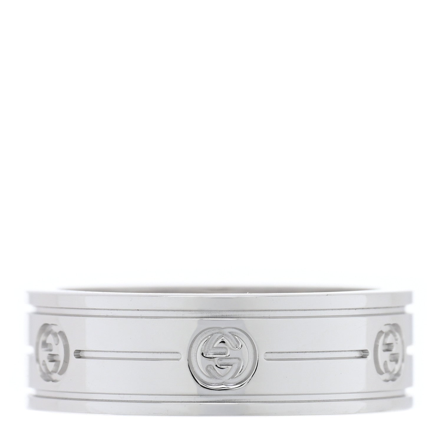 Gucci 18K White Gold Interlocking G Band Ring 54 6.75 1 of 4