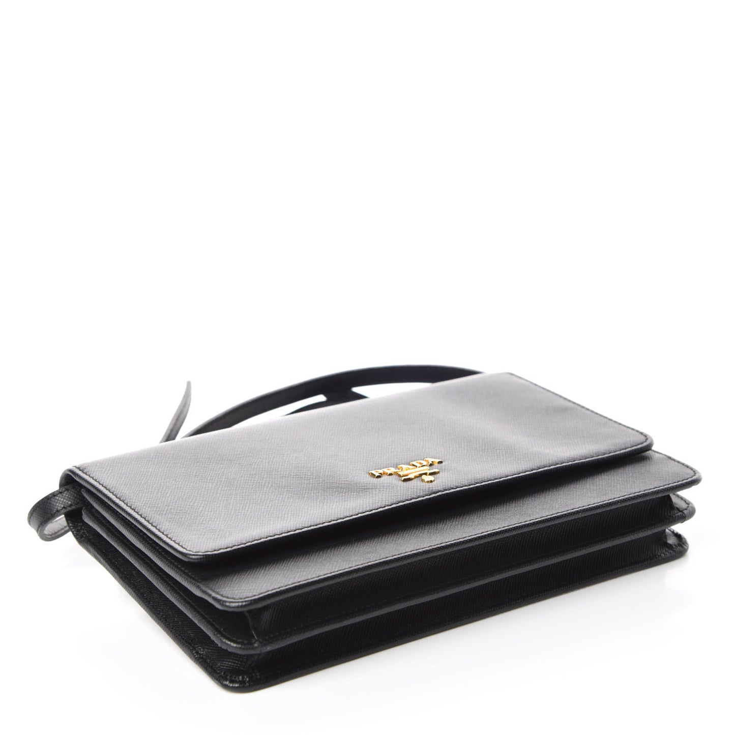 Saffiano Metal Flap Wallet With Strap Black