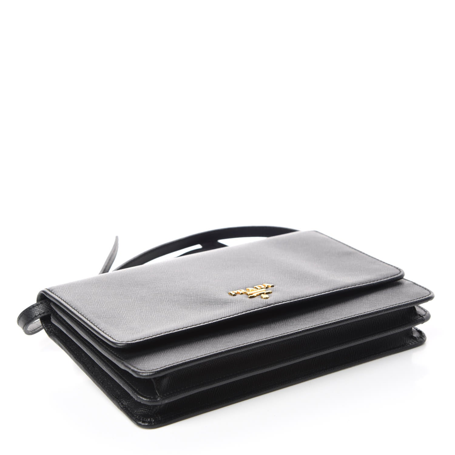 Prada Saffiano Metal Flap Wallet With Strap Black 4 of 10