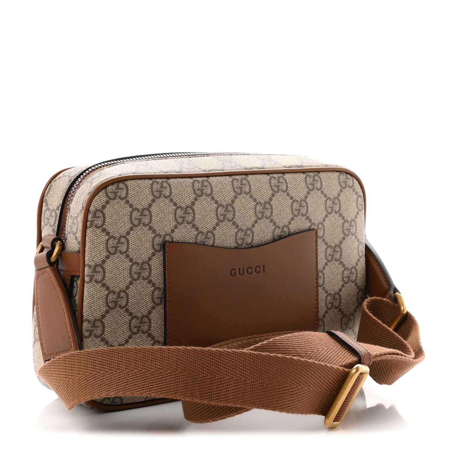 Gucci GG Supreme Monogram Textured Calfskin Emblem Mini Crossbody Beige Dark Brown 2 of 10