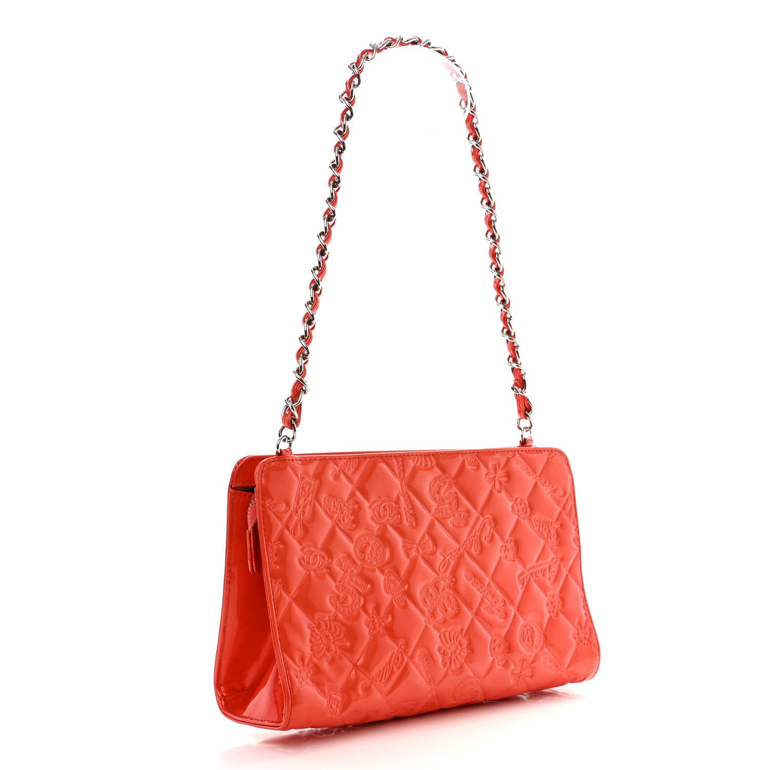 Chanel Patent Calfskin Lucky Symbols Pochette Coral 5 of 12