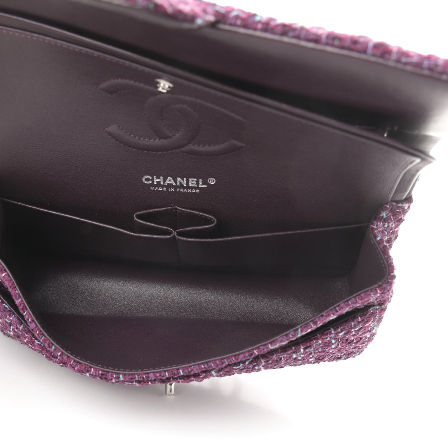 Chanel Tweed Quilted Medium Double Flap Purple Green Turquoise 5 of 13