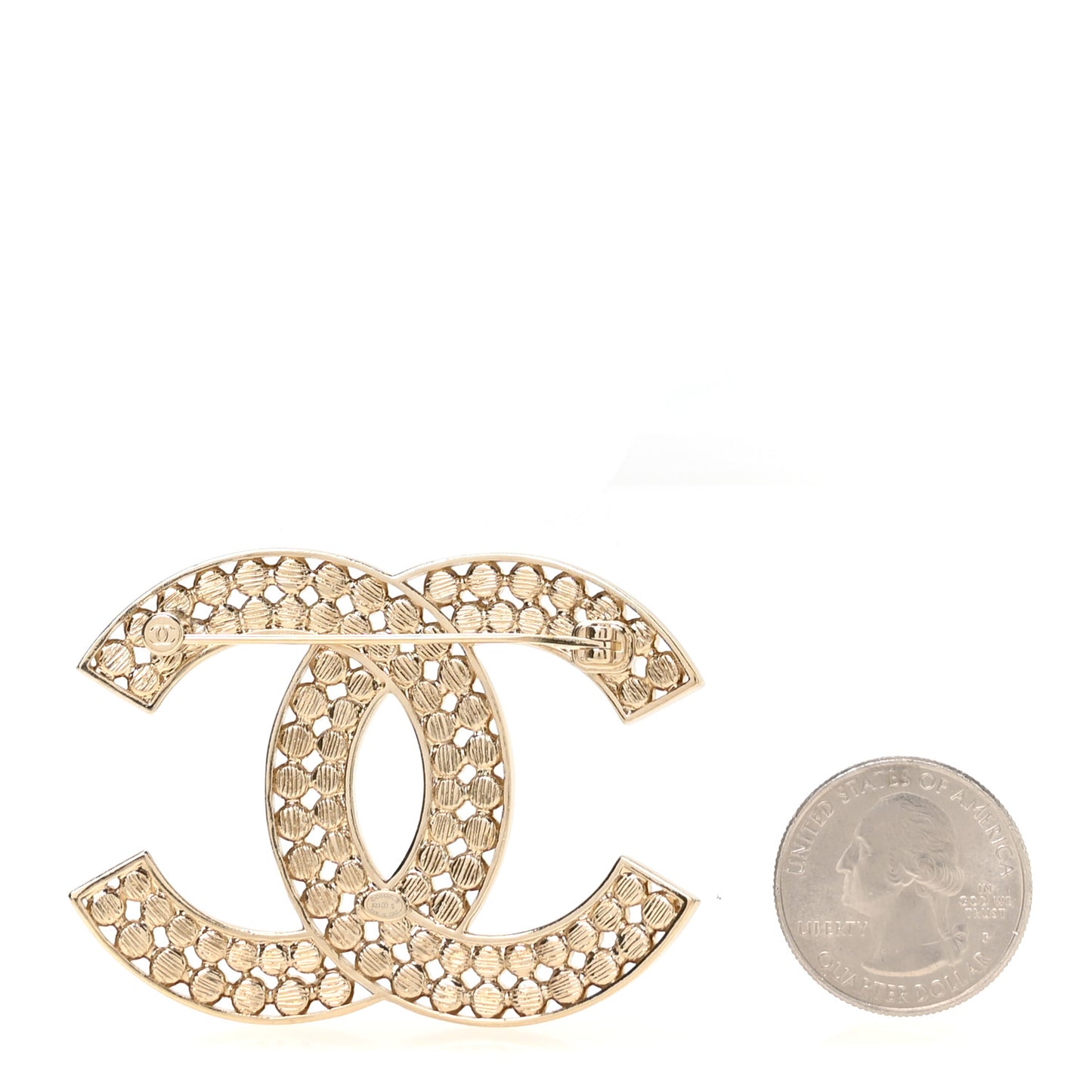 Metal Crystal CC Brooch Gold Black
