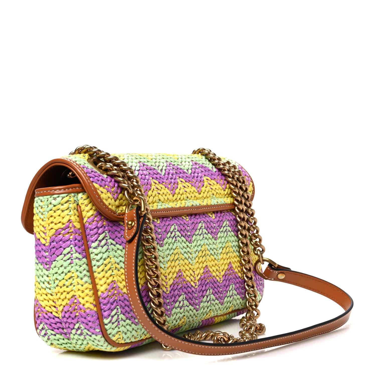 Gucci Calfskin Raffia Woven Small GG Marmont Shoulder Bag Multicolor 2 of 9