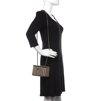 Chanel Raffia Jute Striped Small Vanity Case With Chain Black Beige 2 of 11