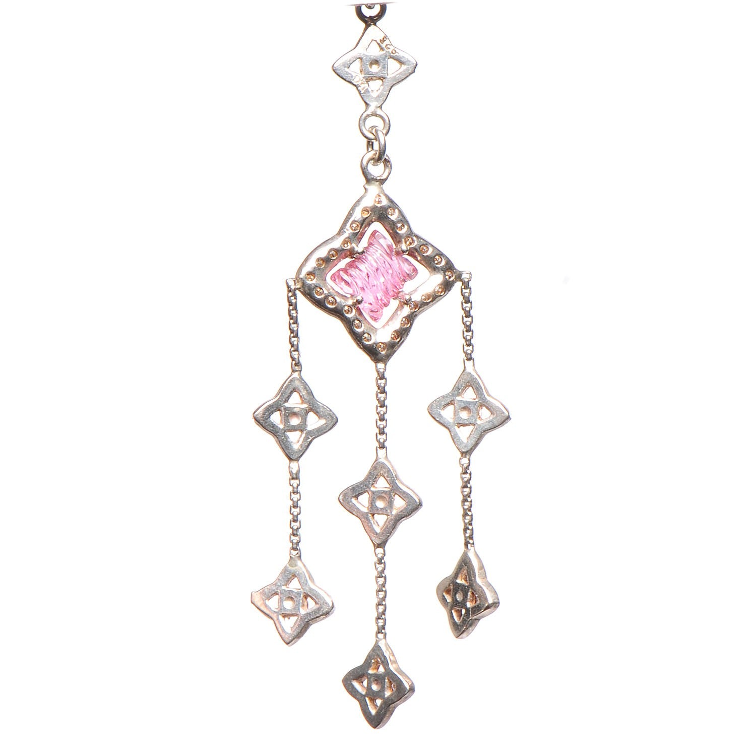 David Yurman Sterling Silver Diamond Pink Tourmaline Quatrefoil Chandelier Earrings 3 of 4