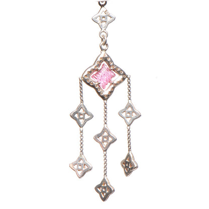 David Yurman Sterling Silver Diamond Pink Tourmaline Quatrefoil Chandelier Earrings 3 of 4