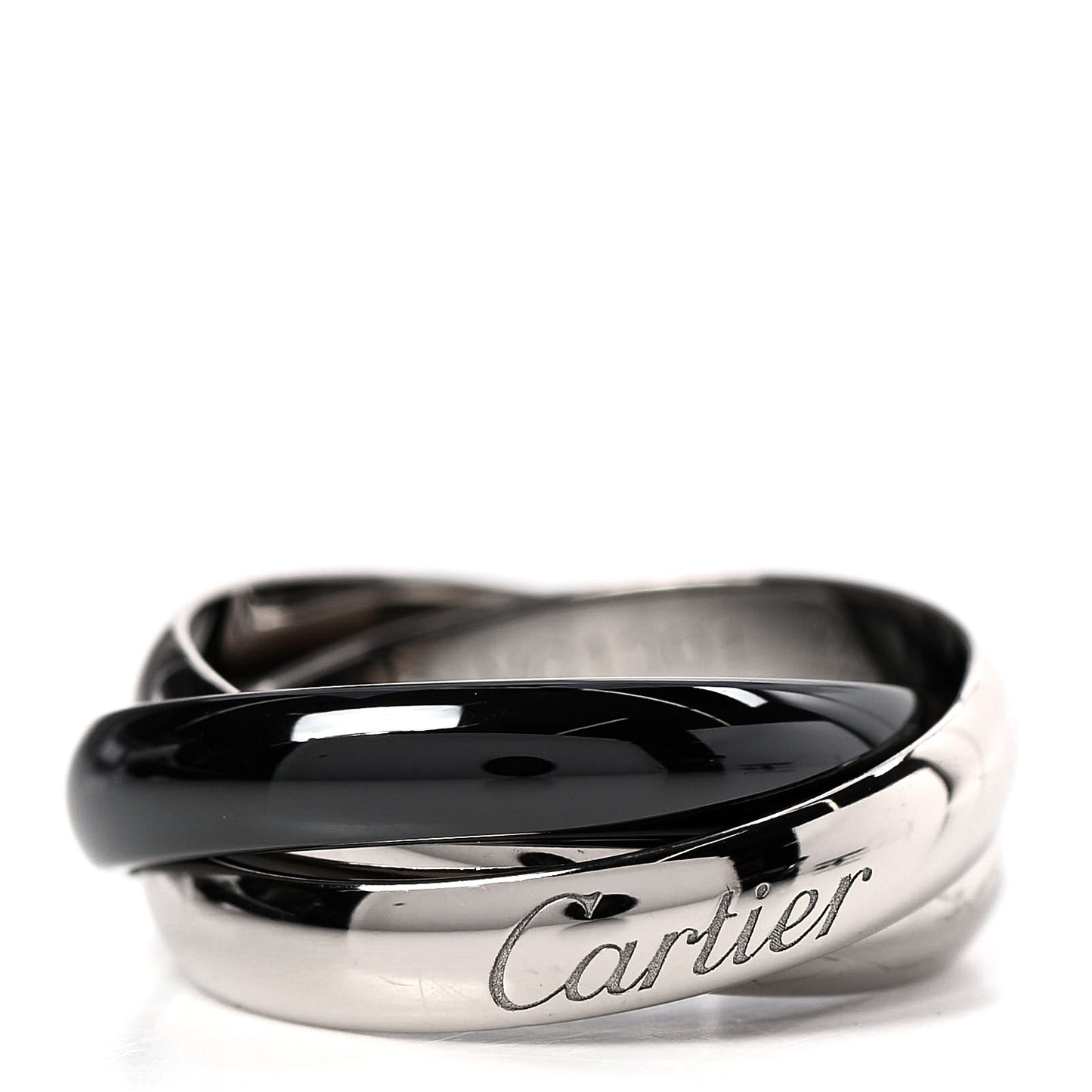 18K White Gold Black Ceramic Trinity Ring 49 4.75