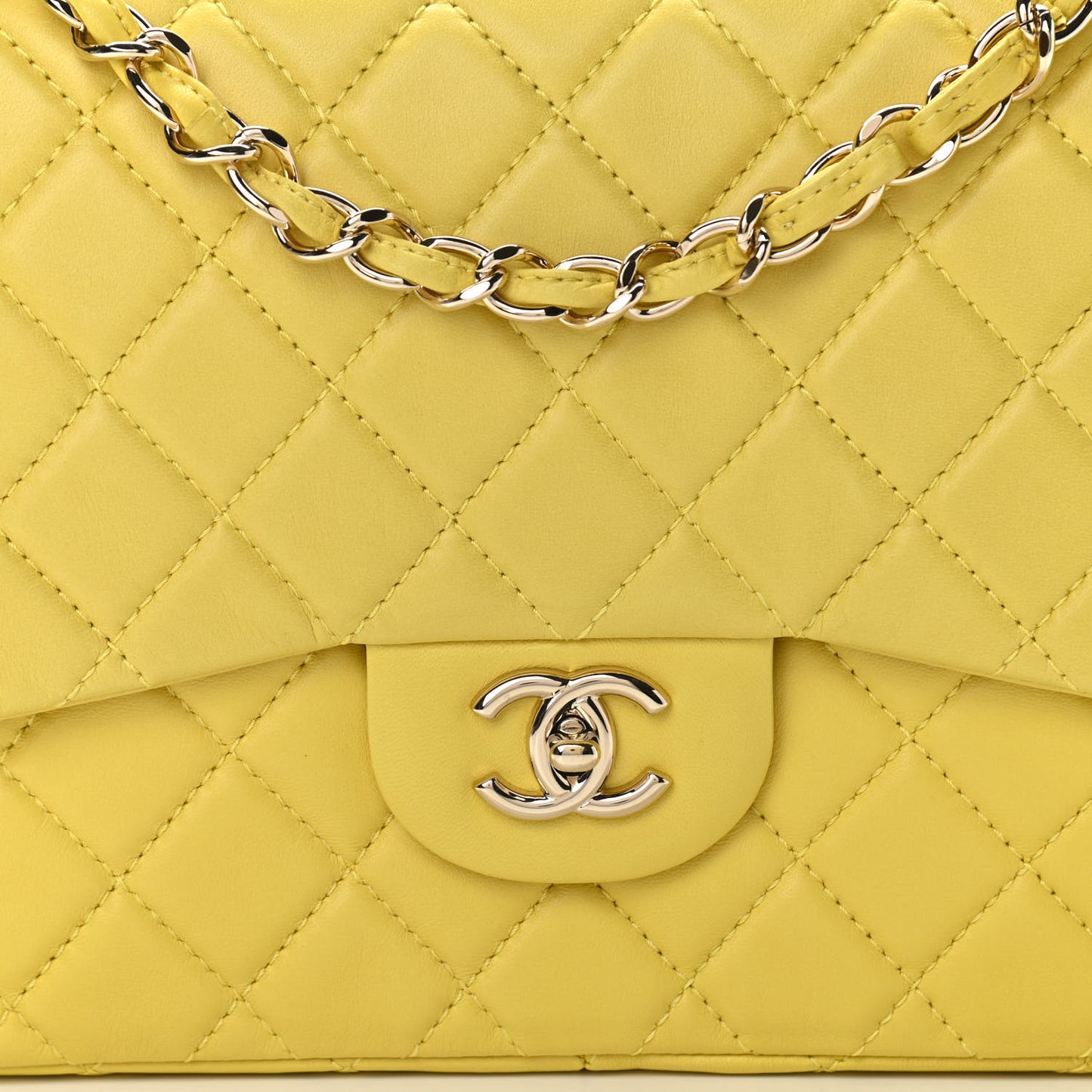 Lambskin Quilted Jumbo Single Flap Yellow