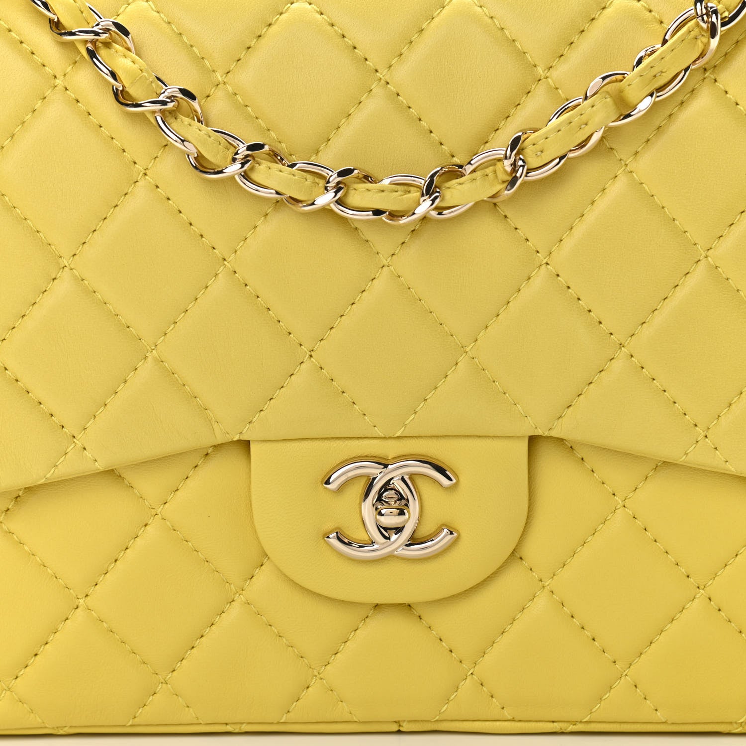 Chanel Lambskin Quilted Jumbo Single Flap Yellow 7 of 9