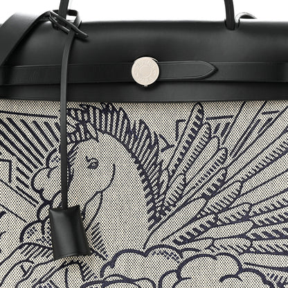 Hermes Vache Hunter Toile H Pegase Pop Herbag Zip Retourne 31 PM Bleu Indigo Ecru Black 9 of 12