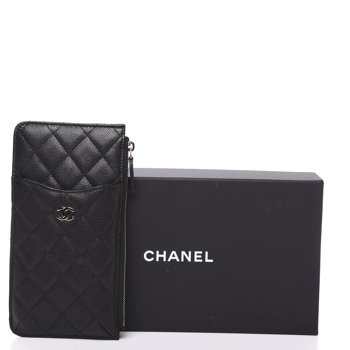 Caviar Quilted Classic Flat Wallet Pouch Black