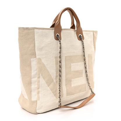 Chanel Canvas Large Shopping Tote White Beige 3 of 11