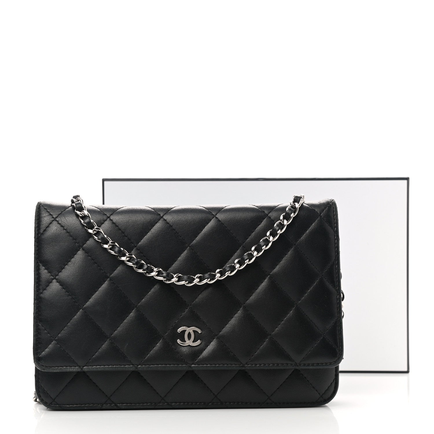 Chanel Lambskin Quilted Wallet On Chain WOC Black 13 of 13