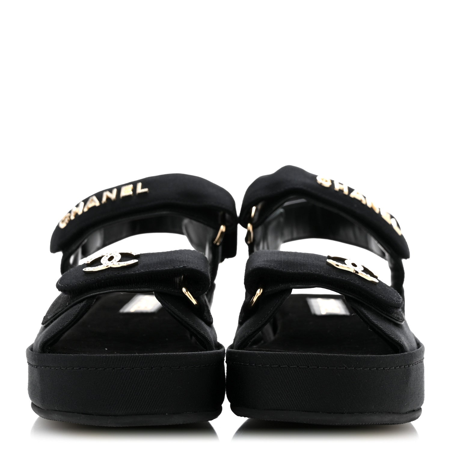 Chanel Grosgrain Crystal Logo Platform Sandals 38 Black 3 of 10