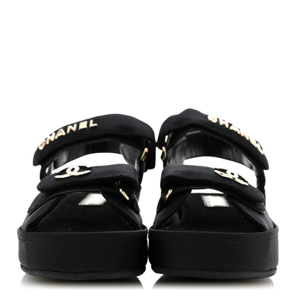 Chanel Grosgrain Crystal Logo Platform Sandals 38 Black 3 of 10